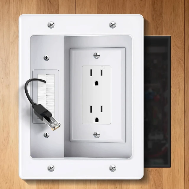 Main image of Wall Cable Concealer Kit, Upgraded Recessed TV Outlet Box-Two-Hole Socket with Cable Management Box, Hider in Wall Cable Management Kit Safe Hide Power Cables & Low Voltage Wires Fits All Plugs