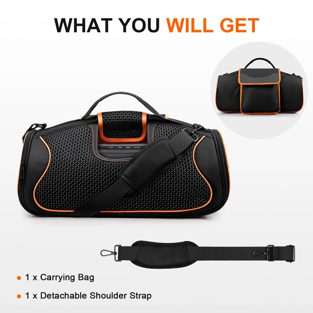 Alt view image 7 of 7 - Carrying Case Compatible for JBL Boombox 4 Waterproof Portable Bluetooth Speaker with Pocket Bag for Battery & Accessories, Black (Bag Only)