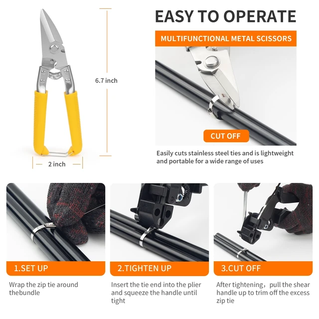 Alt view image 5 of 7 - Metal Zip Ties Gun KitStainless Steel Zip Ties Tool Set with 200pcs 12inch Metal Zip Ties heavy duty outdoor(300LBS) and Industrial Cutting Tool,Corrosion Resistant for Fence, Pipe, Industrial Use