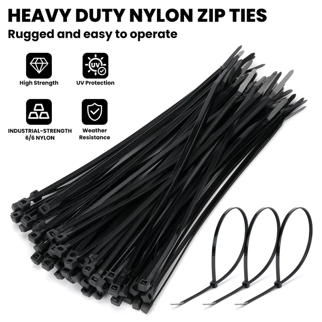 Alt view image 2 of 7 - 8 Inch Zip Ties (1000 Pack) Heavy Duty 40lbs Tensile Strength UV Resistant Black Cable Ties for Indoor & Outdoor Use, Durable Nylon Wire Ties for Organizing Cables, Garden, Garage