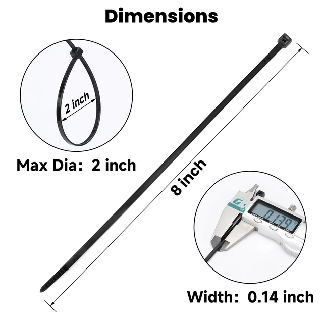 Alt view image 3 of 7 - 8 Inch Zip Ties (1000 Pack) Heavy Duty 40lbs Tensile Strength UV Resistant Black Cable Ties for Indoor & Outdoor Use, Durable Nylon Wire Ties for Organizing Cables, Garden, Garage