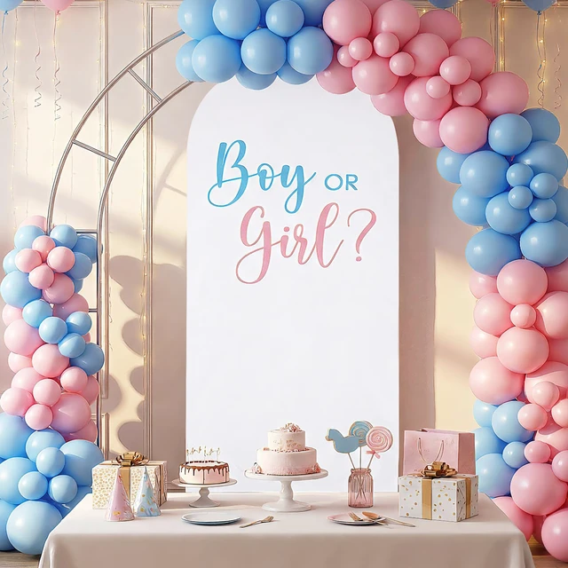 Alt view image 4 of 6 - Blue Pink Boy or Girl Gender Reveal Arch Decoration Backdrop Cover 6.6 ft Boy or Girl Sign Welcome Baby Gender Reveal Baby Shower Party Supplies Photoshoot Backdrop