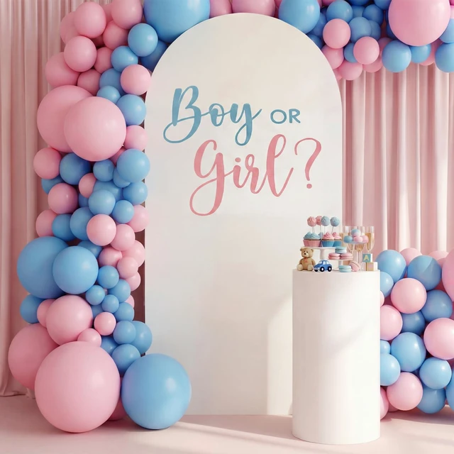 Main image of Blue Pink Boy or Girl Gender Reveal Arch Decoration Backdrop Cover 6.6 ft Boy or Girl Sign Welcome Baby Gender Reveal Baby Shower Party Supplies Photoshoot Backdrop