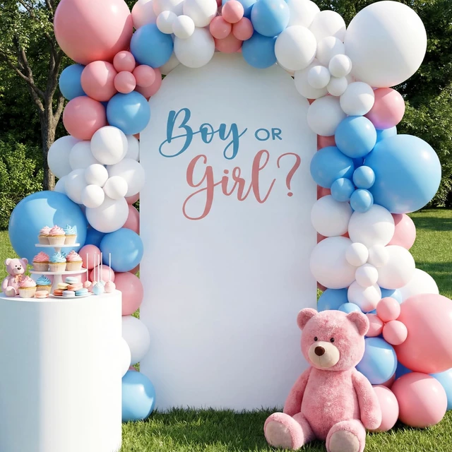 Alt view image 5 of 6 - Blue Pink Boy or Girl Gender Reveal Arch Decoration Backdrop Cover 6.6 ft Boy or Girl Sign Welcome Baby Gender Reveal Baby Shower Party Supplies Photoshoot Backdrop