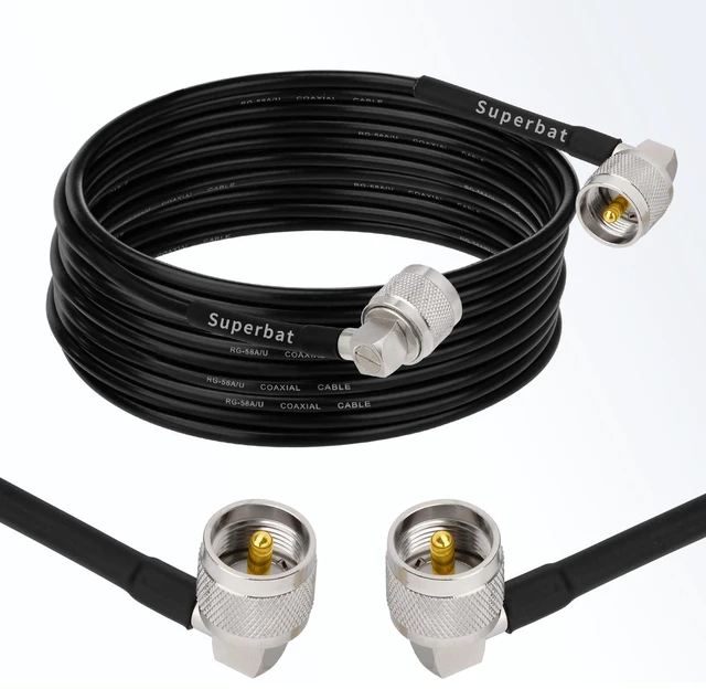 Main image of CB Coax Cable 15FT RG58 PL-259 UHF Male to Male Right Angle Coaxial Cable Low Loss Cb Antenna Jumper for Outdoors HAM Radio, Antenna Analyzer, SWR Meter