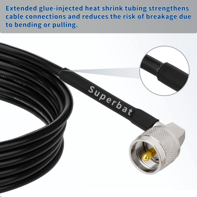 Alt view image 4 of 6 - CB Coax Cable 15FT RG58 PL-259 UHF Male to Male Right Angle Coaxial Cable Low Loss Cb Antenna Jumper for Outdoors HAM Radio, Antenna Analyzer, SWR Meter