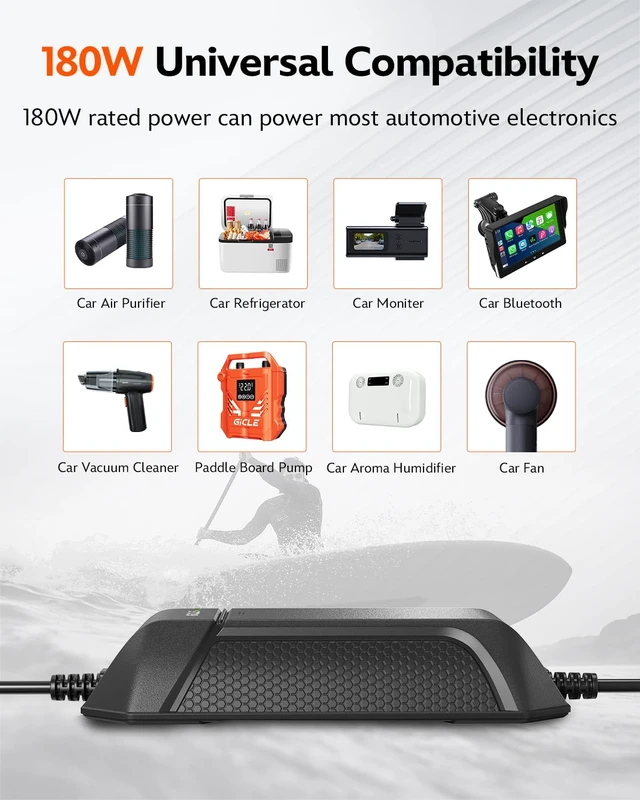 Alt view image 5 of 7 - AC to DC Converter, AC/DC 12V 15A 180W Power Supply Adapter Transformer for Tire Inflator, Car Refrigerator, Paddle Board Pump, 110V to 12V Converter Car Cigarette Lighter Adapter Power Supply