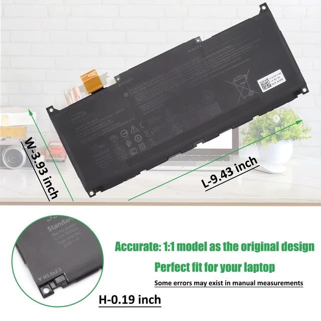 Alt view image 5 of 7 - MN79H Battery Replacement for Dell XPS 13 Plus 9320 For XPS9320-7523BLK-PUS XPS9320-7585SLV-PUS Series Notebook, J7H5M 0J7H5M NXRKW 0NXRKW, 11.55V 55Wh 4524mAh