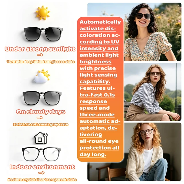 Alt view image 3 of 7 - Smart Bluetooth Glasses for Men Women, Bluetooth Audio Glasses Wireless Headphone Sunglasses for AI Assistant, Meeting Transcription, Open-Ear Music, Hands-Free Calling, Gradient Lens