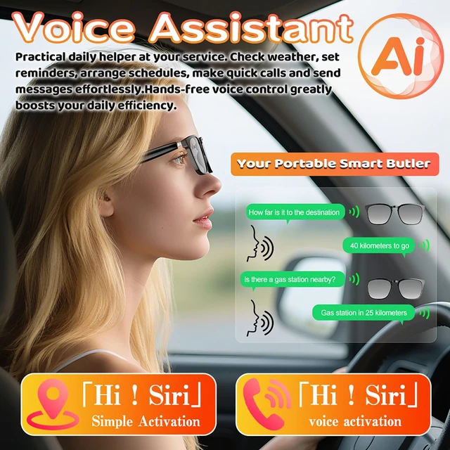 Alt view image 4 of 7 - Smart Bluetooth Glasses for Men Women, Bluetooth Audio Glasses Wireless Headphone Sunglasses for AI Assistant, Meeting Transcription, Open-Ear Music, Hands-Free Calling, Gradient Lens