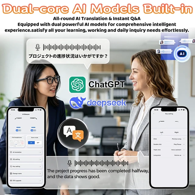 Alt view image 5 of 7 - Smart Bluetooth Glasses for Men Women, Bluetooth Audio Glasses Wireless Headphone Sunglasses for AI Assistant, Meeting Transcription, Open-Ear Music, Hands-Free Calling, Gradient Lens