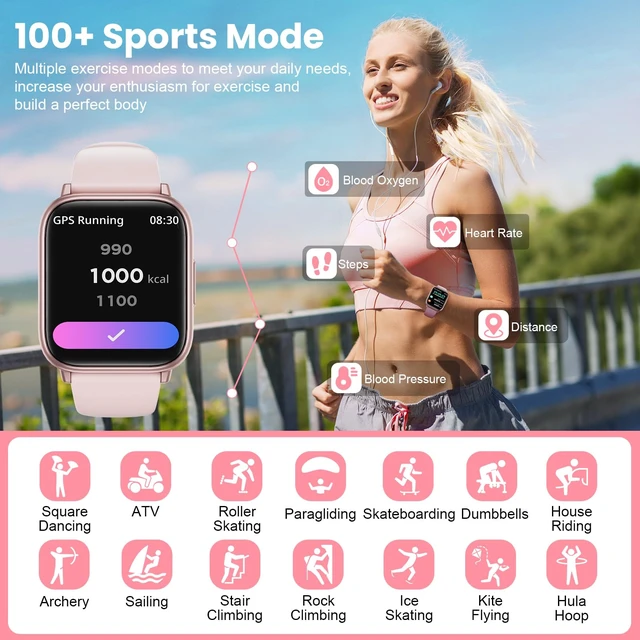 Alt view image 4 of 7 - Smartwatch for Women, 1.83 Fitness Watch with Blood Pressure, Calls/Messages, Female Cycle Tracking, Heart Rate & Sleep Monitor, IP68 Waterproof for Android & iPhone (Pink Gold)