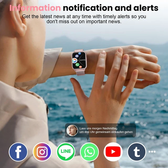 Alt view image 5 of 7 - Smartwatch for Women, 1.83 Fitness Watch with Blood Pressure, Calls/Messages, Female Cycle Tracking, Heart Rate & Sleep Monitor, IP68 Waterproof for Android & iPhone (Pink Gold)