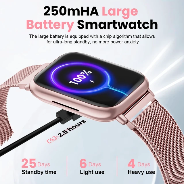Alt view image 7 of 7 - Smartwatch for Women, 1.83 Fitness Watch with Blood Pressure, Calls/Messages, Female Cycle Tracking, Heart Rate & Sleep Monitor, IP68 Waterproof for Android & iPhone (Pink Gold)