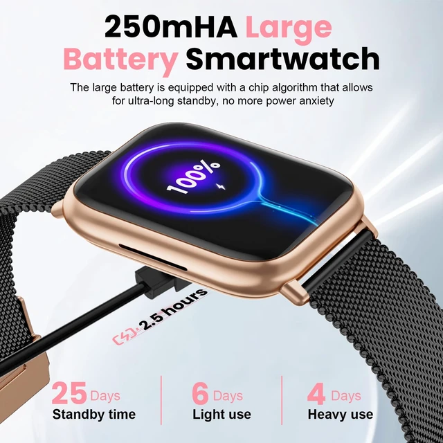 Alt view image 2 of 7 - Smartwatch for Women, 1.83 Fitness Watch with Blood Pressure, Calls/Messages, Female Cycle Tracking, Heart Rate & Sleep Monitor, IP68 Waterproof for Android & iPhone (Black Gold)