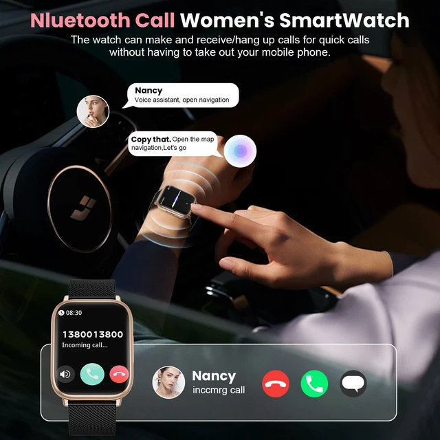 Alt view image 4 of 7 - Smartwatch for Women, 1.83 Fitness Watch with Blood Pressure, Calls/Messages, Female Cycle Tracking, Heart Rate & Sleep Monitor, IP68 Waterproof for Android & iPhone (Black Gold)
