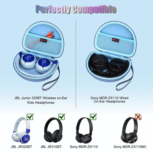 Alt view image 2 of 6 - Hard Case for JBL Junior JR 320 320BT/JR310BT Kids Headphones, Blue for Sony MDR-ZX110 / MDRZX110NC / MDR-ZX310AP On-Ear Headphones,Carrying Protective Case for Home Travel (Case Only)