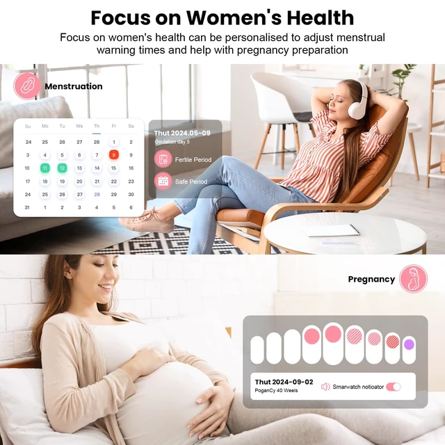 Alt view image 3 of 7 - Smartwatch for Women, 1.83 Fitness Watch with Blood Pressure, Calls/Messages, Female Cycle Tracking, Heart Rate & Sleep Monitor, IP68 Waterproof for Android & iPhone (Pink Gold)