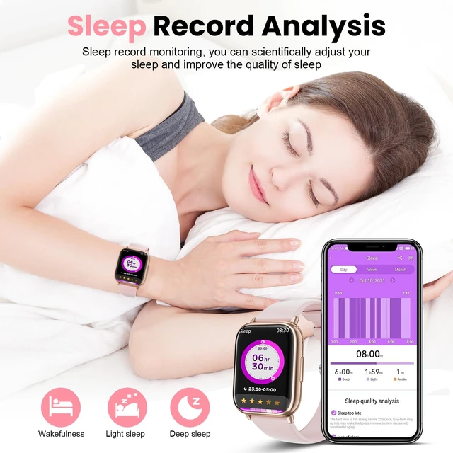 Alt view image 6 of 7 - Smartwatch for Women, 1.83 Fitness Watch with Blood Pressure, Calls/Messages, Female Cycle Tracking, Heart Rate & Sleep Monitor, IP68 Waterproof for Android & iPhone (Black Gold)