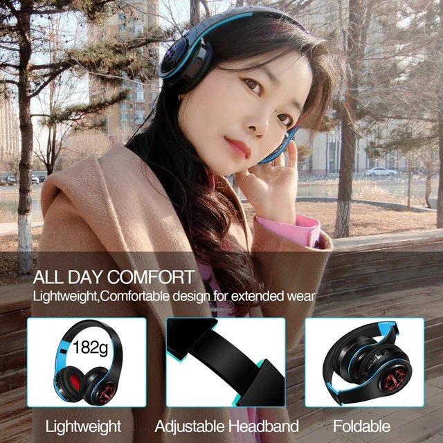 Alt view image 7 of 7 - Bluetooth Headphones, Chat- Comfortable Over Ear Stereo Headphones,7 Breathing Led Lights up, Wireless Headset for Adult Teen Kid for Phone/Samsung/Pad/PC/Android/Laptop/TV (Blue)