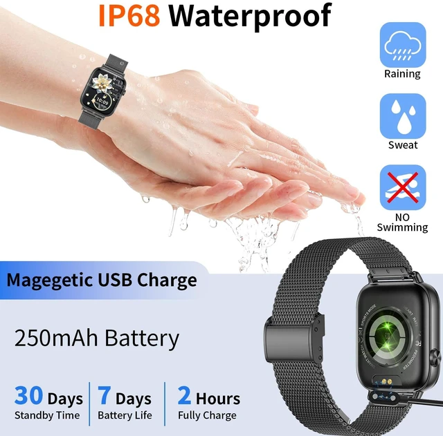 Alt view image 6 of 6 - Smart Watch for Women Men, 1.83" HD Smartwatches (Answer/Make Call), IP68 Waterproof Activity Fitness Tracker, HR, Sleep Monitoring, Pedometer, Fitness Watch for Android iOS (Black)