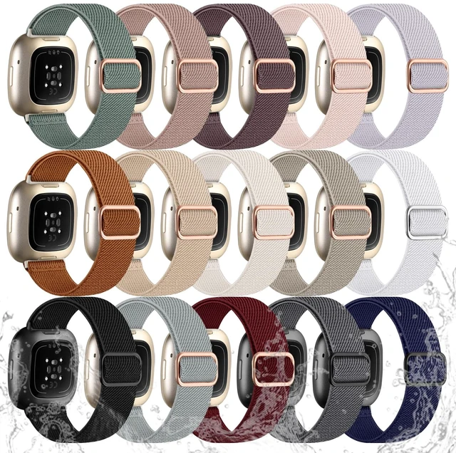 Main image of Stretchy Bands Compatible with Fitbit Versa 4/Sense 2/Sense/Versa 3 Water-Resistant Elastic Soft Nylon Sport Strap Compatible with Fitbit Versa 4 Bands Women/Sense 2 Bands/Sense/Versa 3,15 Pack
