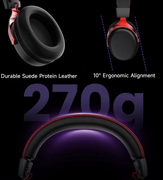 Alt view image 2 of 7 - Verge S9 Ultra Lightweight Wireless Gaming Headset, Quad Mode 2.4G, BT, Wired Connectivity Headset with Noise Cancelling Mic, Compatible with PS PC Phone, Design for Comfort, Black & Red