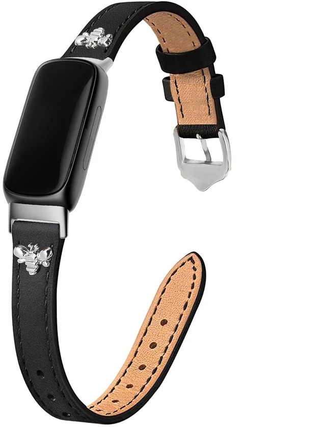 Main image of Slim Leather Bands For Fitbit Inspire 3 Bands,Black/Silver Feminine,Design,Bee,for fitbit inspire 3