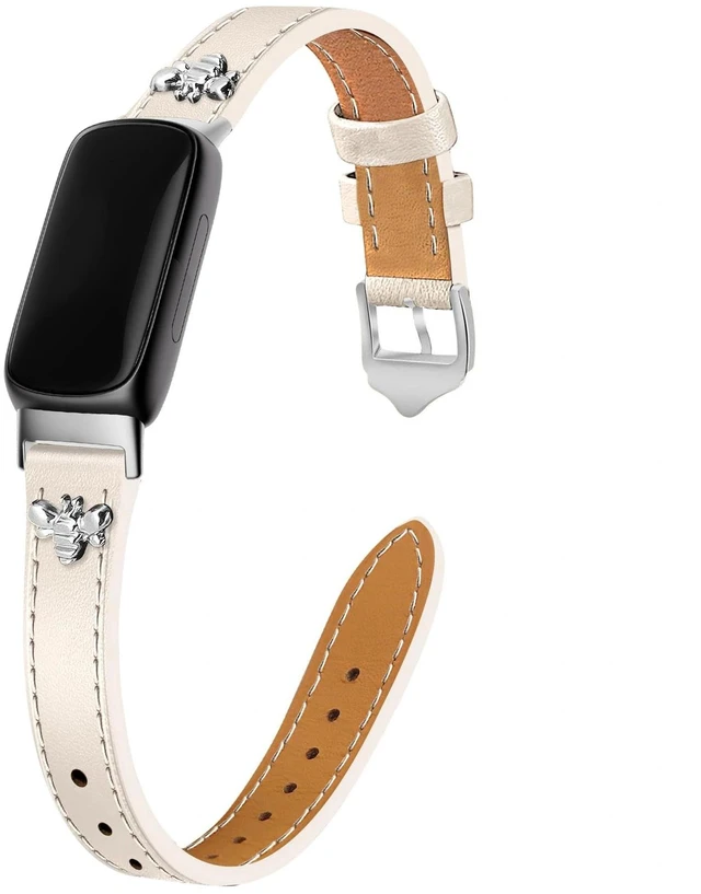 Main image of Slim Leather Bands For Fitbit Inspire 3 Bands,Beige/Silver Feminine,Design,Bee,for fitbit inspire 3