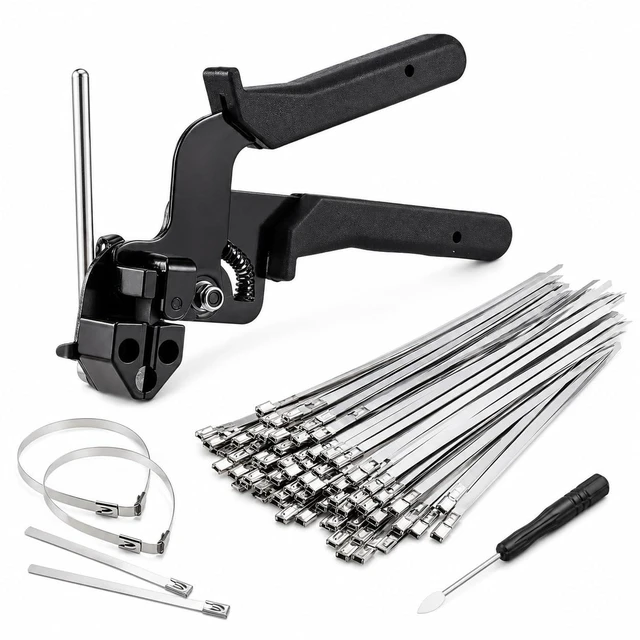 Main image of Cable Tie Gun Kit with 200Pcs 304 Stainless Steel Zip Ties for Fence Repair 3 mixed sizes:50Pcs7.8",50Pcs9.8",100Pcs11.8".For chicken coop,chain link fence and exhaust wrap repair