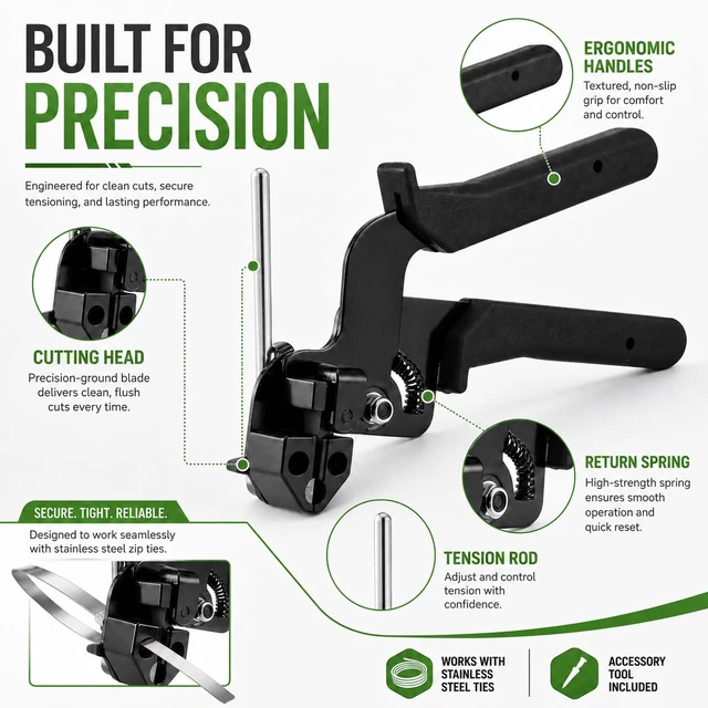 Alt view image 3 of 7 - Cable Tie Gun Kit with 200Pcs 304 Stainless Steel Zip Ties for Fence Repair 3 mixed sizes:50Pcs7.8",50Pcs9.8",100Pcs11.8".For chicken coop,chain link fence and exhaust wrap repair