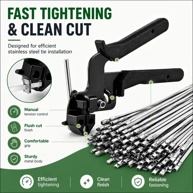 Alt view image 2 of 7 - Cable Tie Gun Kit with 200Pcs 304 Stainless Steel Zip Ties for Fence Repair 3 mixed sizes:50Pcs7.8",50Pcs9.8",100Pcs11.8".For chicken coop,chain link fence and exhaust wrap repair