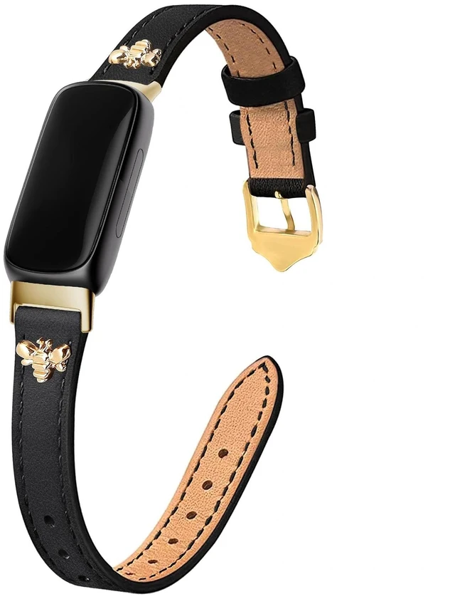 Main image of Slim Leather Bands For Fitbit Inspire 3 Bands,Black/Gold Feminine,Design,Bee,for fitbit inspire 3