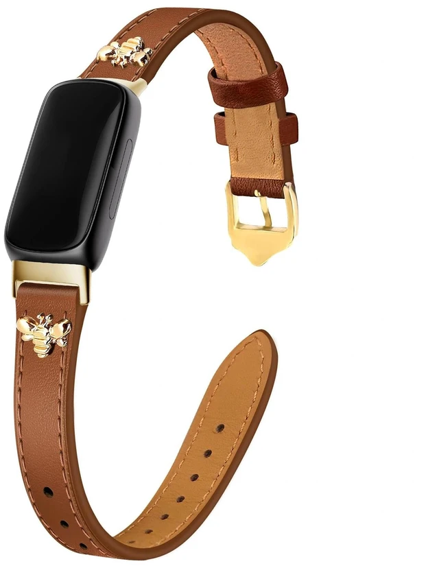 Main image of Slim Leather Bands For Fitbit Inspire 3 Bands,Brown/Gold Feminine,Design,Bee,for fitbit inspire 3