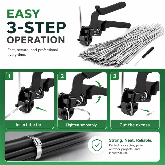 Alt view image 4 of 7 - Cable Tie Gun Kit with 200Pcs 304 Stainless Steel Zip Ties for Fence Repair 3 mixed sizes:50Pcs7.8",50Pcs9.8",100Pcs11.8".For chicken coop,chain link fence and exhaust wrap repair