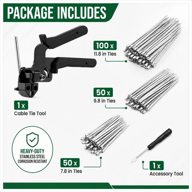 Alt view image 7 of 7 - Cable Tie Gun Kit with 200Pcs 304 Stainless Steel Zip Ties for Fence Repair 3 mixed sizes:50Pcs7.8",50Pcs9.8",100Pcs11.8".For chicken coop,chain link fence and exhaust wrap repair