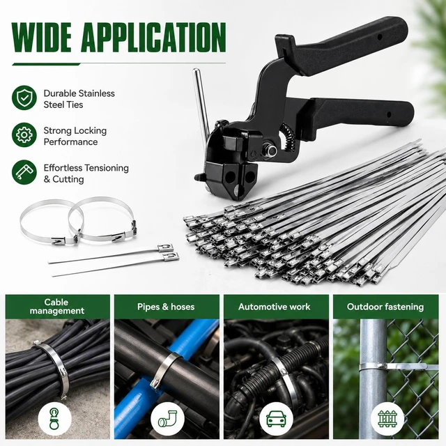 Alt view image 6 of 7 - Cable Tie Gun Kit with 200Pcs 304 Stainless Steel Zip Ties for Fence Repair 3 mixed sizes:50Pcs7.8",50Pcs9.8",100Pcs11.8".For chicken coop,chain link fence and exhaust wrap repair