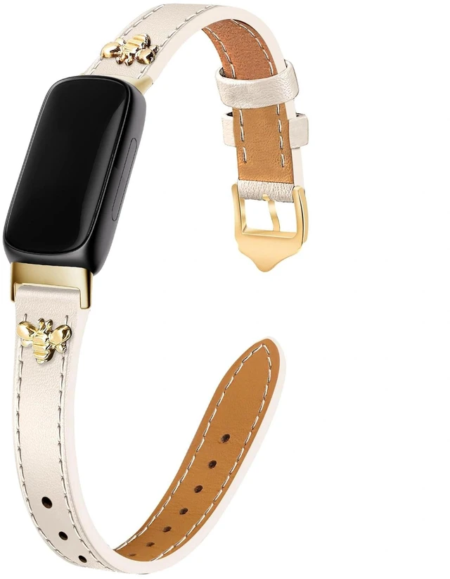 Main image of Slim Leather Bands For Fitbit Inspire 3 Bands,Beige/Gold Feminine,Design,Bee,for fitbit inspire 3