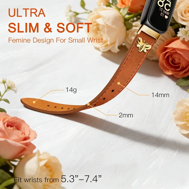 Alt view image 4 of 6 - Slim Leather Bands For Fitbit Inspire 3 Bands,Brown/Gold Feminine,Design,Bee,for fitbit inspire 3