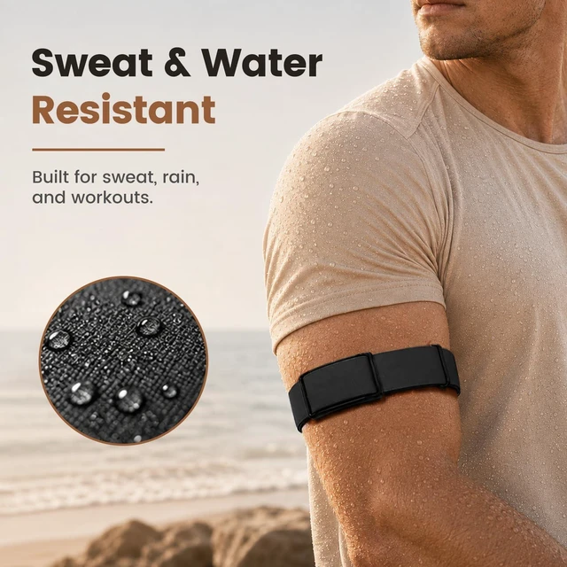 Alt view image 3 of 7 - Elastic Bicep Band Compatible with Amazfit Helio Strap & Helio Strap Pro Adjustable Breathable Elastic Water-Resistant Secure Fit