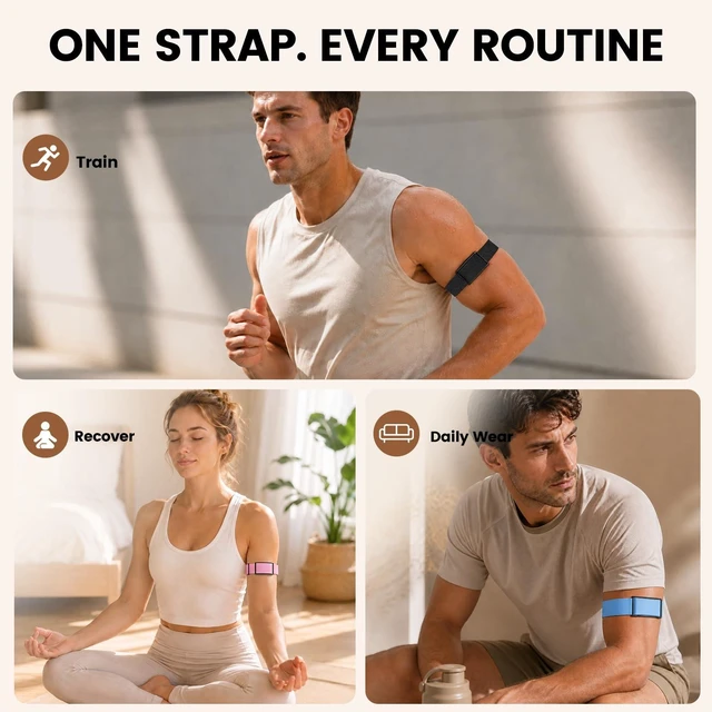 Alt view image 7 of 7 - Elastic Bicep Band Compatible with Amazfit Helio Strap & Helio Strap Pro Adjustable Breathable Elastic Water-Resistant Secure Fit