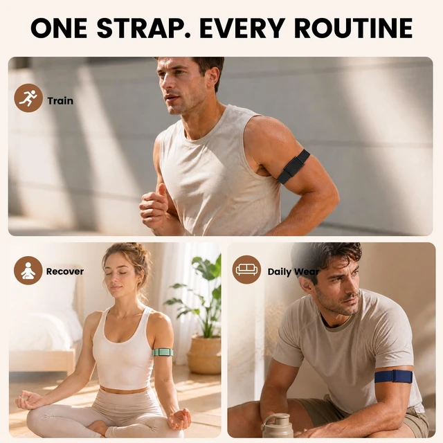Alt view image 7 of 7 - Elastic Bicep Band Compatible with Amazfit Helio Strap & Helio Strap Pro Adjustable Breathable Elastic Water-Resistant Secure Fit