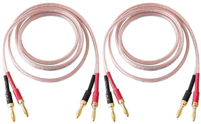Main image of 1 Pair 13AWG Audiophile Grade Speaker Wire with pre-Connected Dual Gold Plated Banana Plug Tips - Oxygen-Free Copper (OFC) Construction (3M(9.9FT))