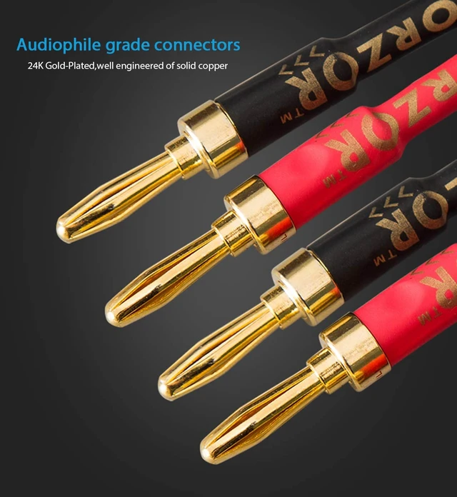 Alt view image 4 of 6 - 1 Pair 13AWG Audiophile Grade Speaker Wire with pre-Connected Dual Gold Plated Banana Plug Tips - Oxygen-Free Copper (OFC) Construction (3M(9.9FT))