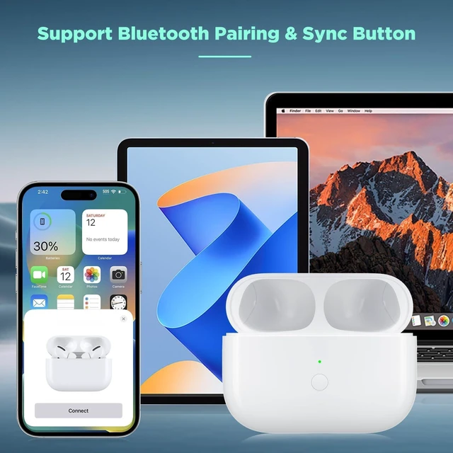 Alt view image 2 of 7 - Wireless Charging Case Replacement Compatible with AirPod Pro 1st & 2nd Generation, AirPod Pro 2 Charging Case with Bluetooth Pairing Sync Button,White