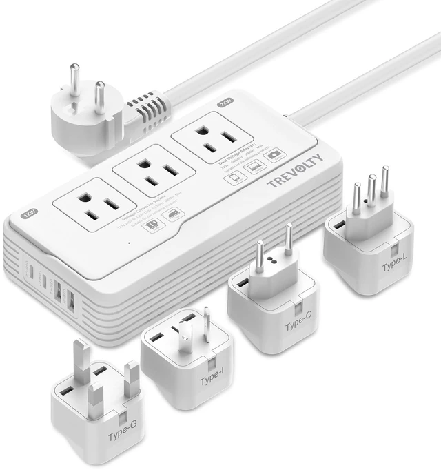 Main image of 2000W Voltage Converter US to Europe, 220V to 110V Converter for European Travel Plug Adapter with 3 AC 2 USBC 2 USBA Ports EU UK IT AU Plug (White)