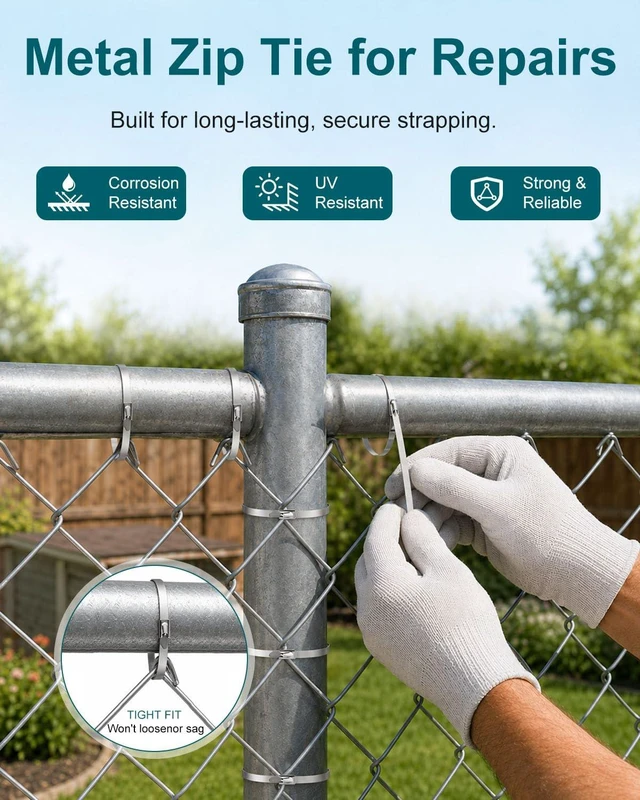 Alt view image 3 of 7 - 200Pcs 24IN Metal Zip Ties, 304 Stainless Steel Cable Ties 270lbs Tensile Strength, Self-locking Cable Ties for Exhaust Wrap