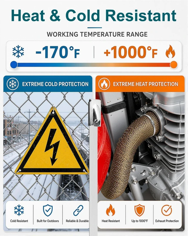 Alt view image 4 of 7 - 500Pcs 8 IN Metal Zip Ties, 304 Stainless Steel Cable Ties 198lbs Tensile Strength, Self-locking Cable Ties for Exhaust Wrap