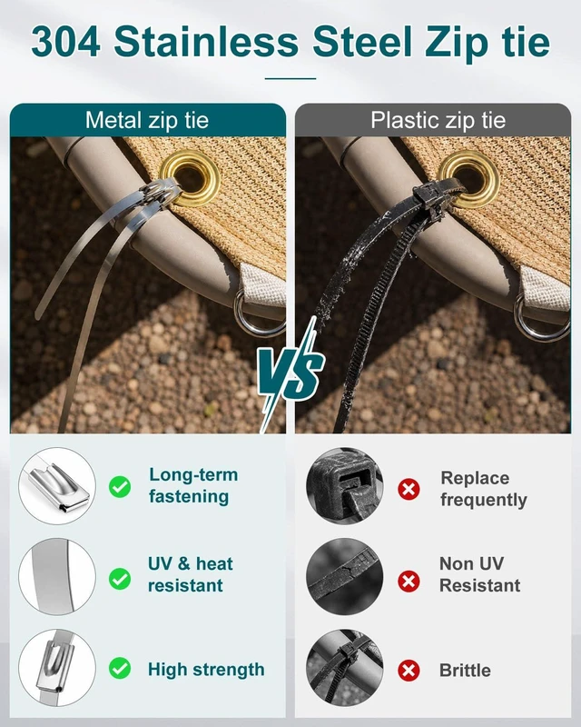 Alt view image 6 of 7 - 500Pcs 8 IN Metal Zip Ties, 304 Stainless Steel Cable Ties 198lbs Tensile Strength, Self-locking Cable Ties for Exhaust Wrap