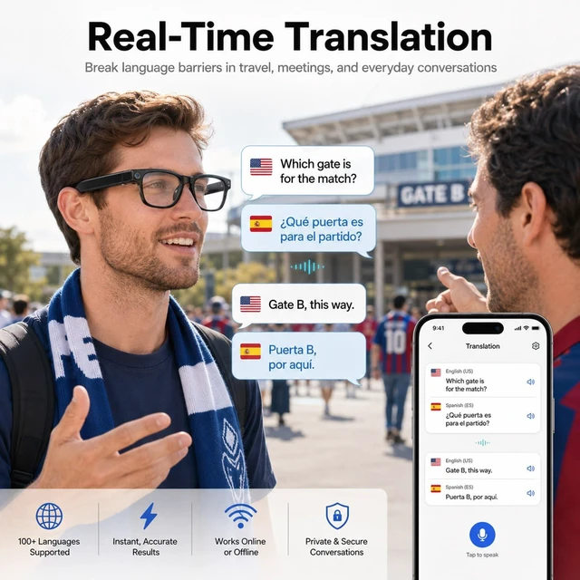 Alt view image 6 of 7 - 13MP AI Smart Glasses with Camera, Photo, Video,Open-Ear Audio 13MP Photos, Hands-Free Video, AI Assistant, Real-Time Translation, Object & Landmark Recognition, Open-Ear Audio & Calls